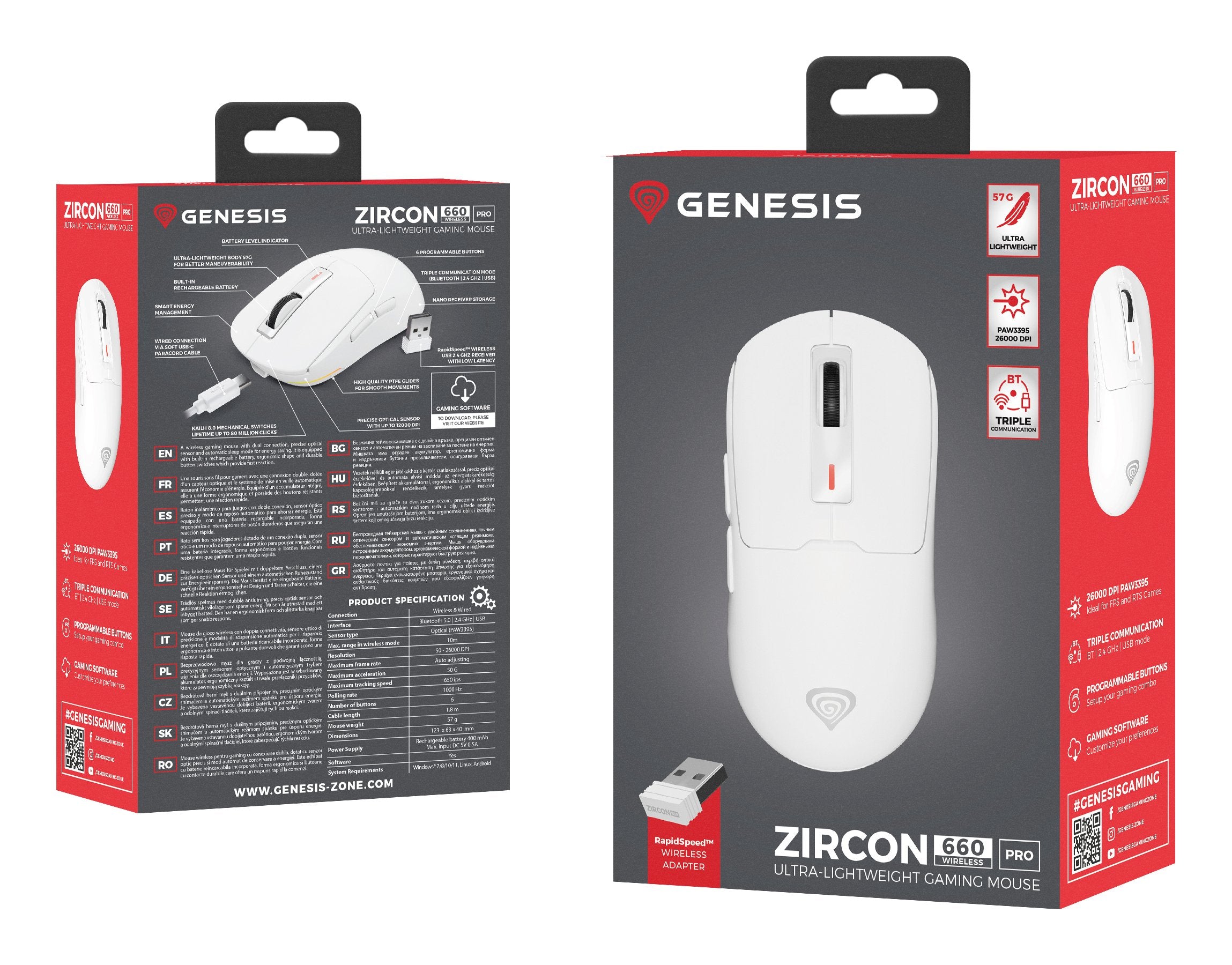 EAN 5901969444858 - GENESIS NMG-2194 ratón Juego Ambidextro Bluetooth + USB Type-C Óptico 26000 DPI imagen 4