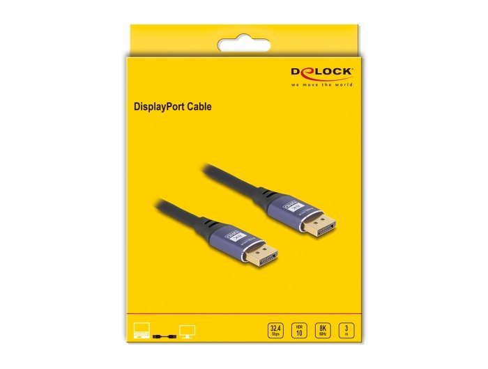 Delock 80602 Cable Displayport 8k 60 Hz 3 M Metal Lila