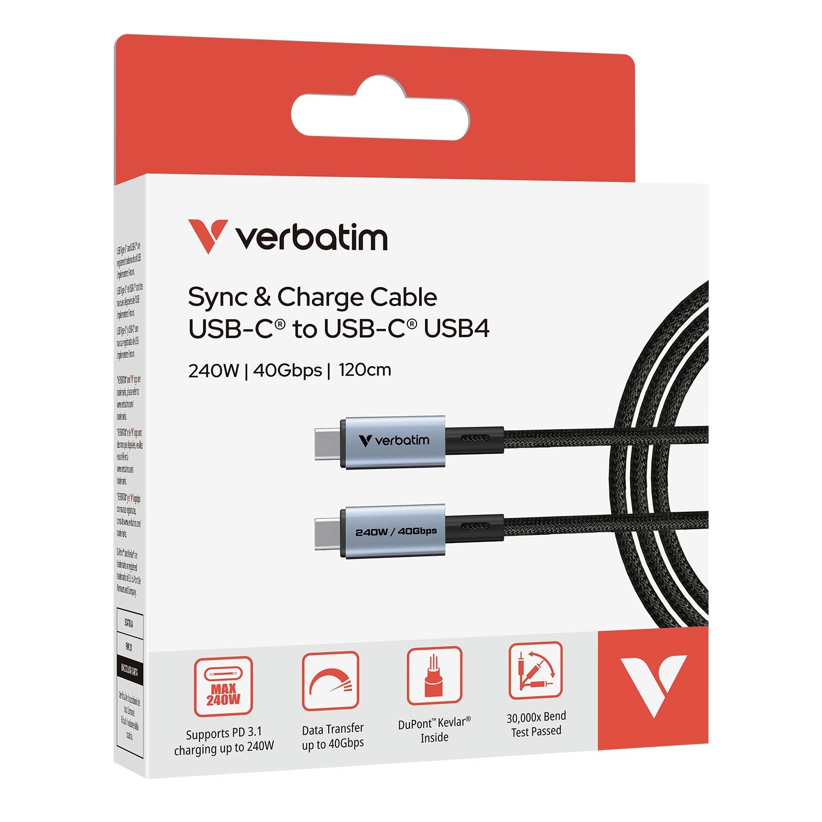 Verbatim Sync & Charge Usb C To Usb C 240w 40 Gbps120 Cm