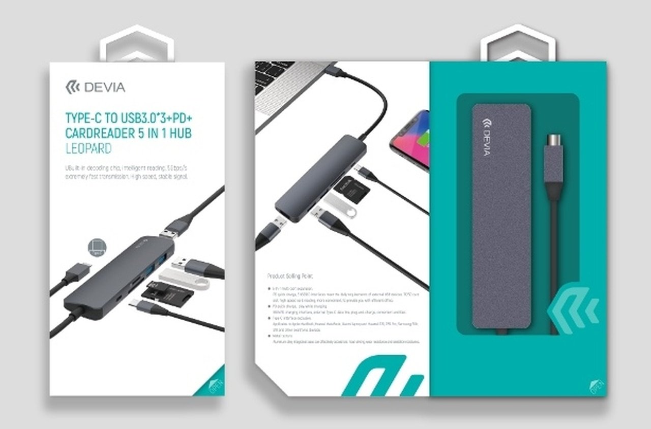 Leopard Type-C To Usb3.0*3+Pd+Cardreader 5 In 1 Hub