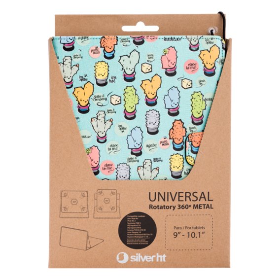 Funda Universal Rotatory 360 Silver Ht Para Tablet 9-10.1" Cactoos Green Metal