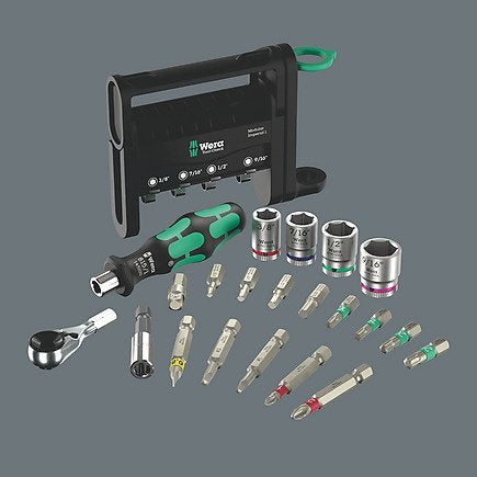 Wera Tool-Check Modular Set Imperial 1, Con 3 Módulos De Herramienta, Conjunto De Bits Negro/Verde, 50 Partes, Personalizado, Incl. Ratchet De Bits De 1/4 ", Tecla De Ángulo 05049025001