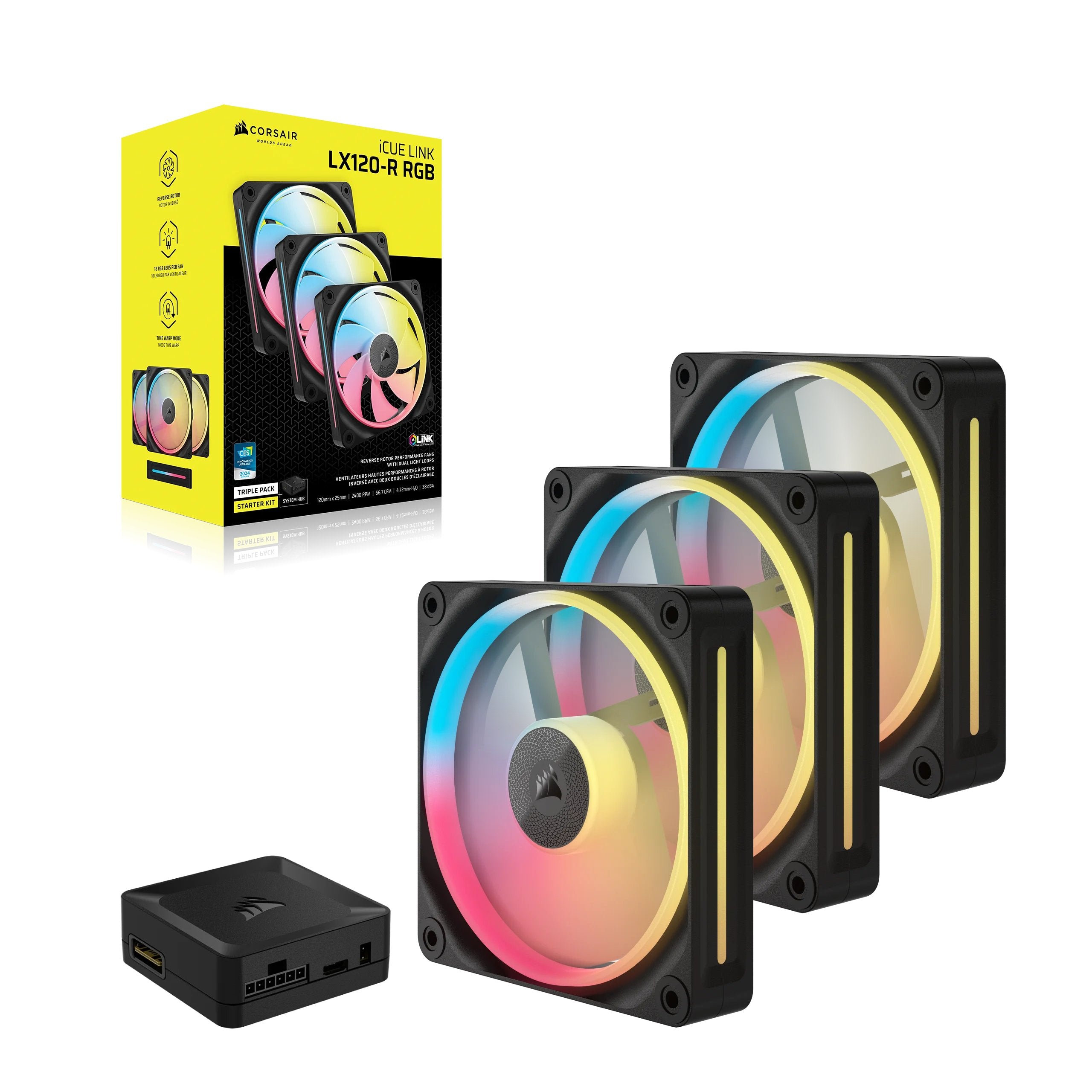 EAN 0840006688693 - Corsair iCUE LINK LX120-R RGB Carcasa del ordenador Ventilador 12 cm Negro 3 pieza(s) imagen 3