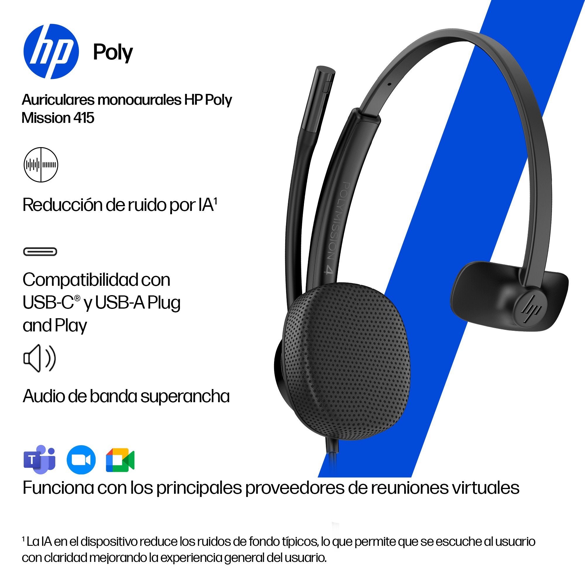 EAN 0199251820311 - HP Poly Mission 415 Monaural USB Wired Headset (Bulk) Negro imagen 6