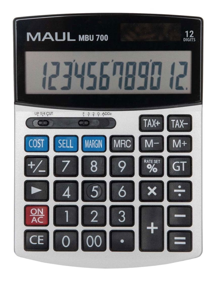 Maul Calculadora Comercial Mbu 700 Calculadora Grande Con Funciones Comerciales Pantalla De 12 Dígitos Incluye Función De Margen De Coste De Ganancia Solar/Batería Negro