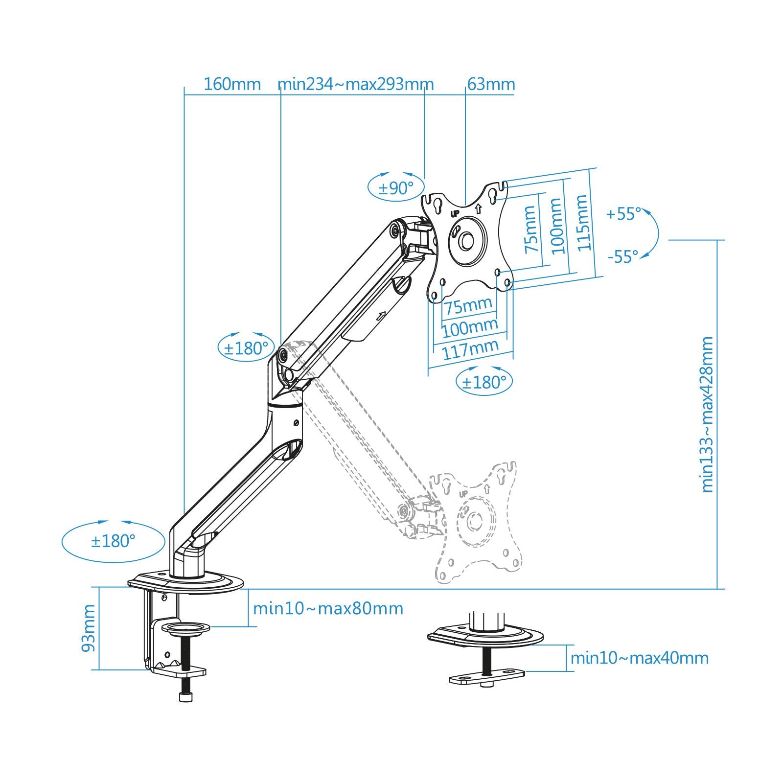 EAN 8433281010673 - TooQ DB4032TNR-W soporte para monitor 81,3 cm (32") Escritorio Blanco imagen 6