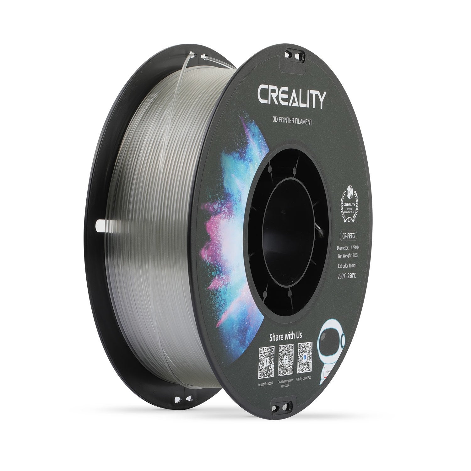 Creality Cr-Petg Filament Clear, 3d Transparente, 1 Kg, 1,75 Mm,