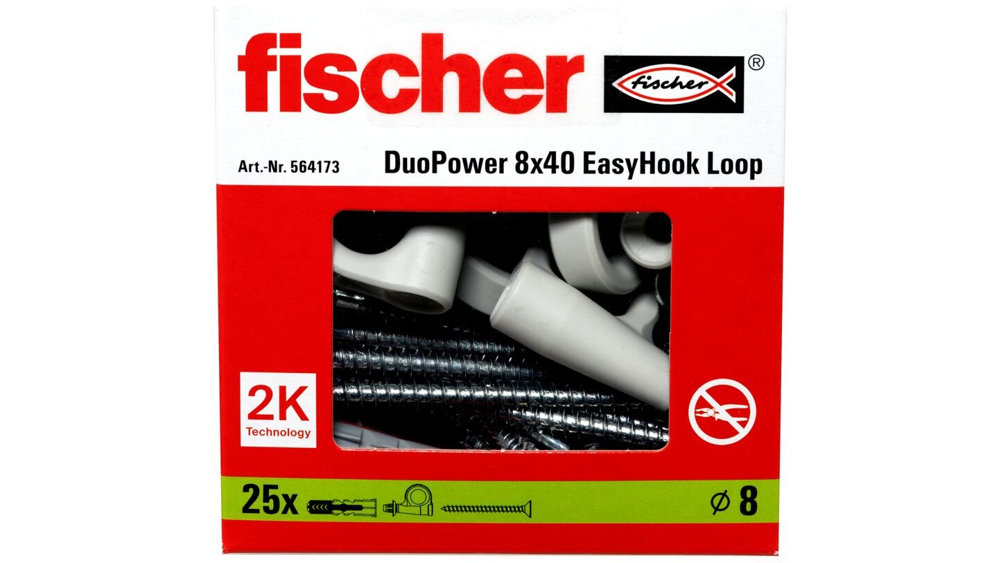 Tacos Fischer Easyhook Loop Duopower 8x40, 25 Piezas, Con Ojal Easyhook Blancos