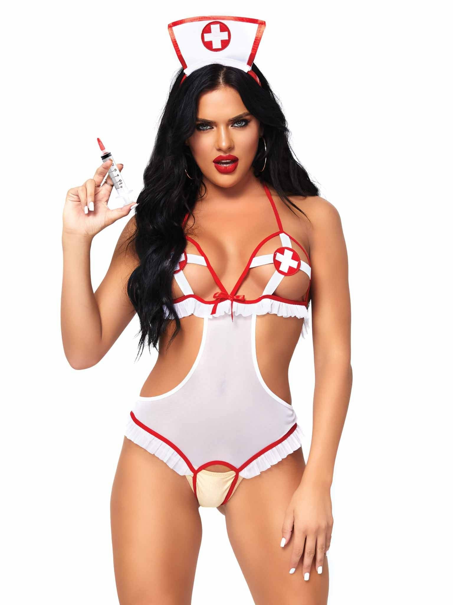 Leg Avenue - Teddy Con Abertura Enfermera Talla Unica