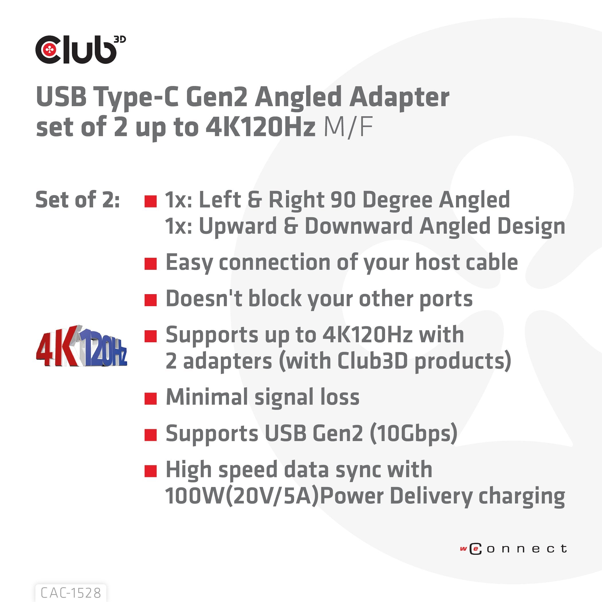 Adaptador Club3d Usb 3.2 Tipo C <> Usb 3.2 Tipo C En Ángulo M/H Retail
