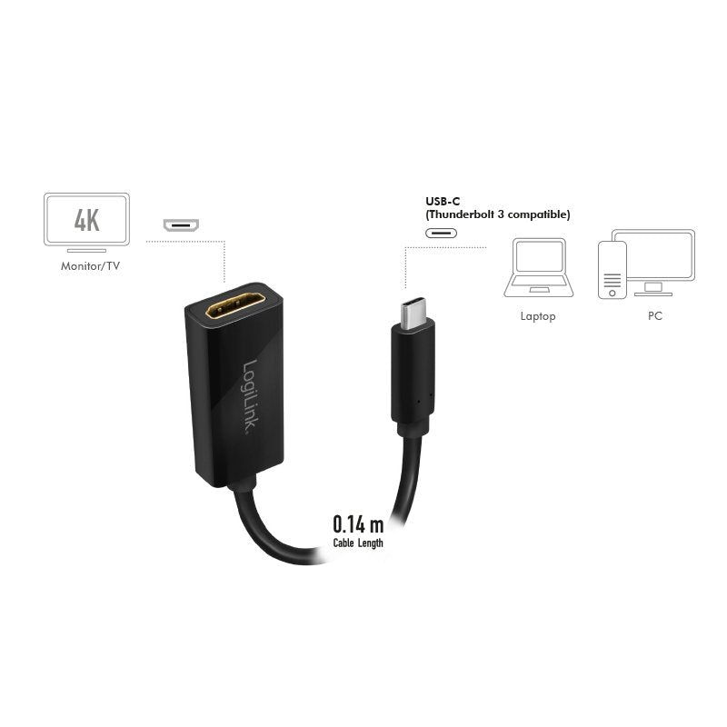 Adaptador Usb C Macho A Hdmi Hembra 0.15m 4k/60hz, 1080p Negro Logilink