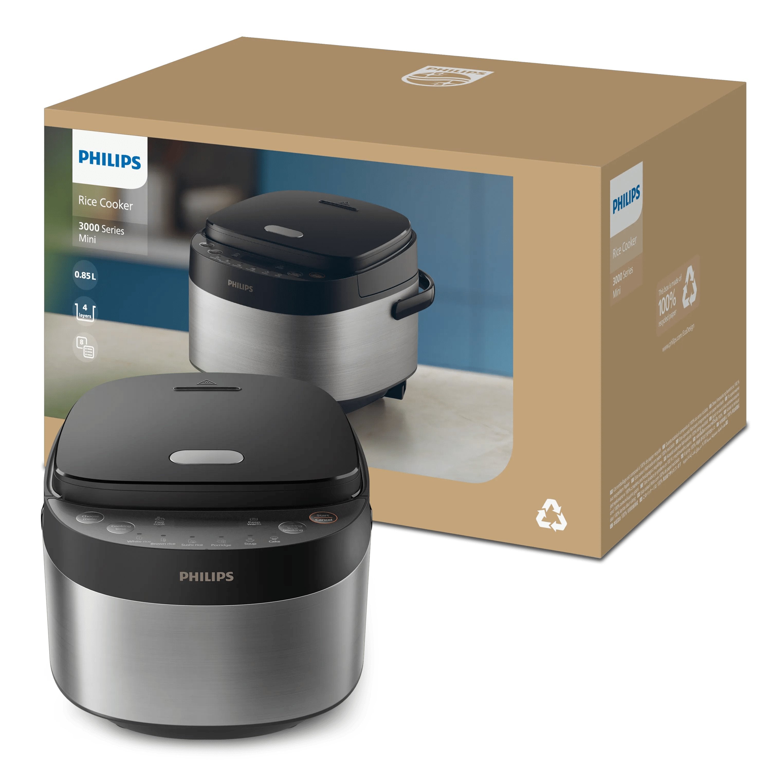 EAN 8720389055300 - Philips HD3093/80 arrocera 0,85 L 653 W Negro, Plata imagen 5