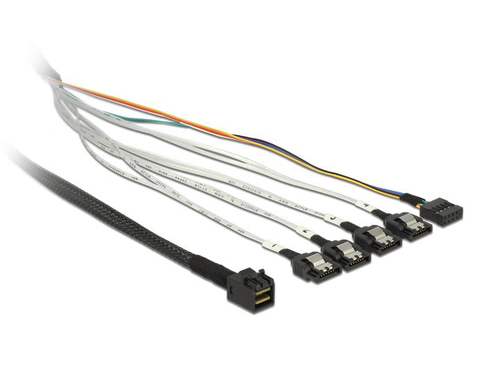Delock Cable Mini Sas Sff-8643 > 4 X Sata 7 Pin + Sideband 0,5 M Metall