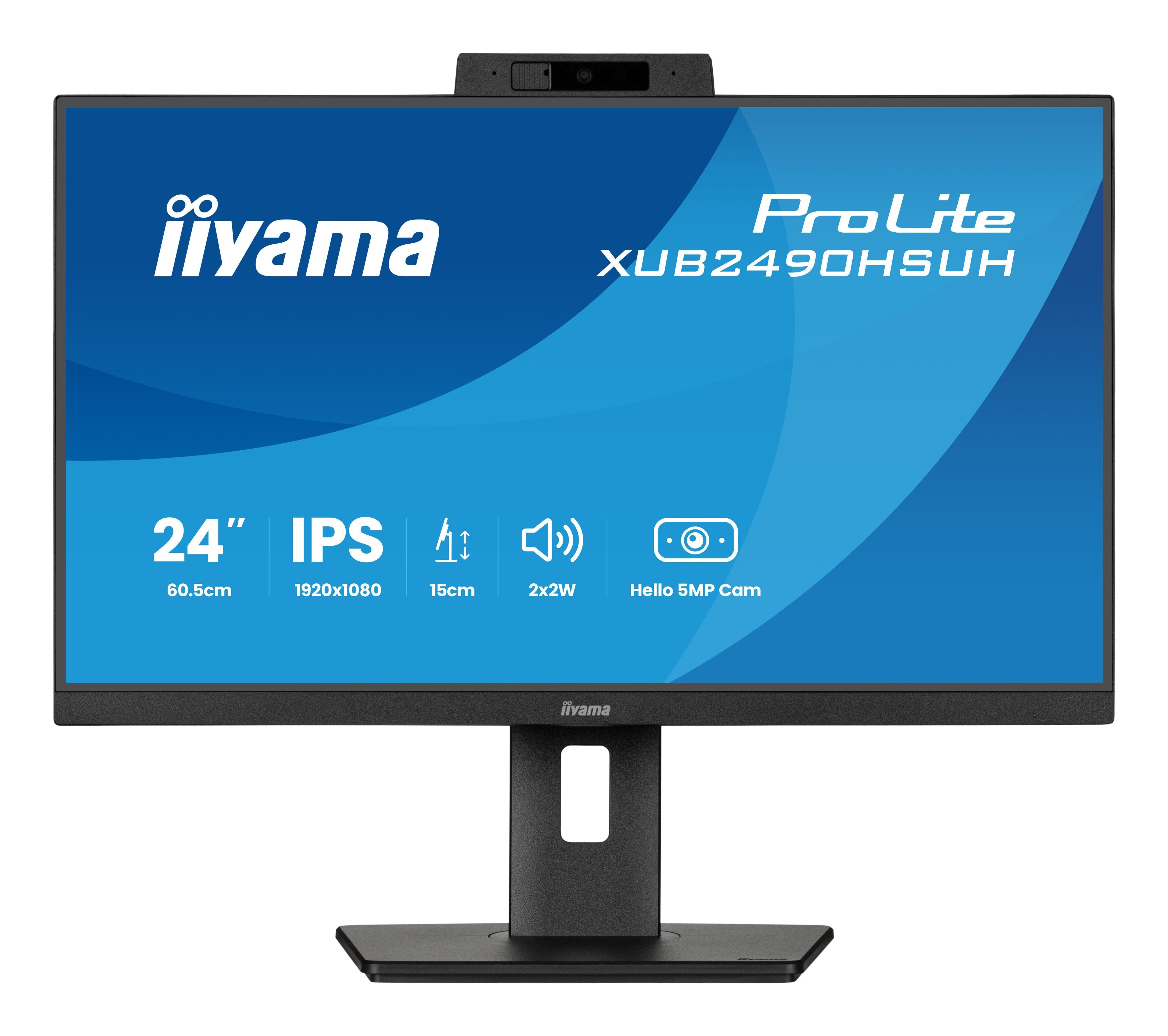 Monitor Iiyama 24" Prolite Xub2490hsuh-B2 Led (Matt), Fullhd, Ips, Webcam, Micrófono, Cubo Usb, Panel De 100hz Xub2490hsuh-B2 Negro