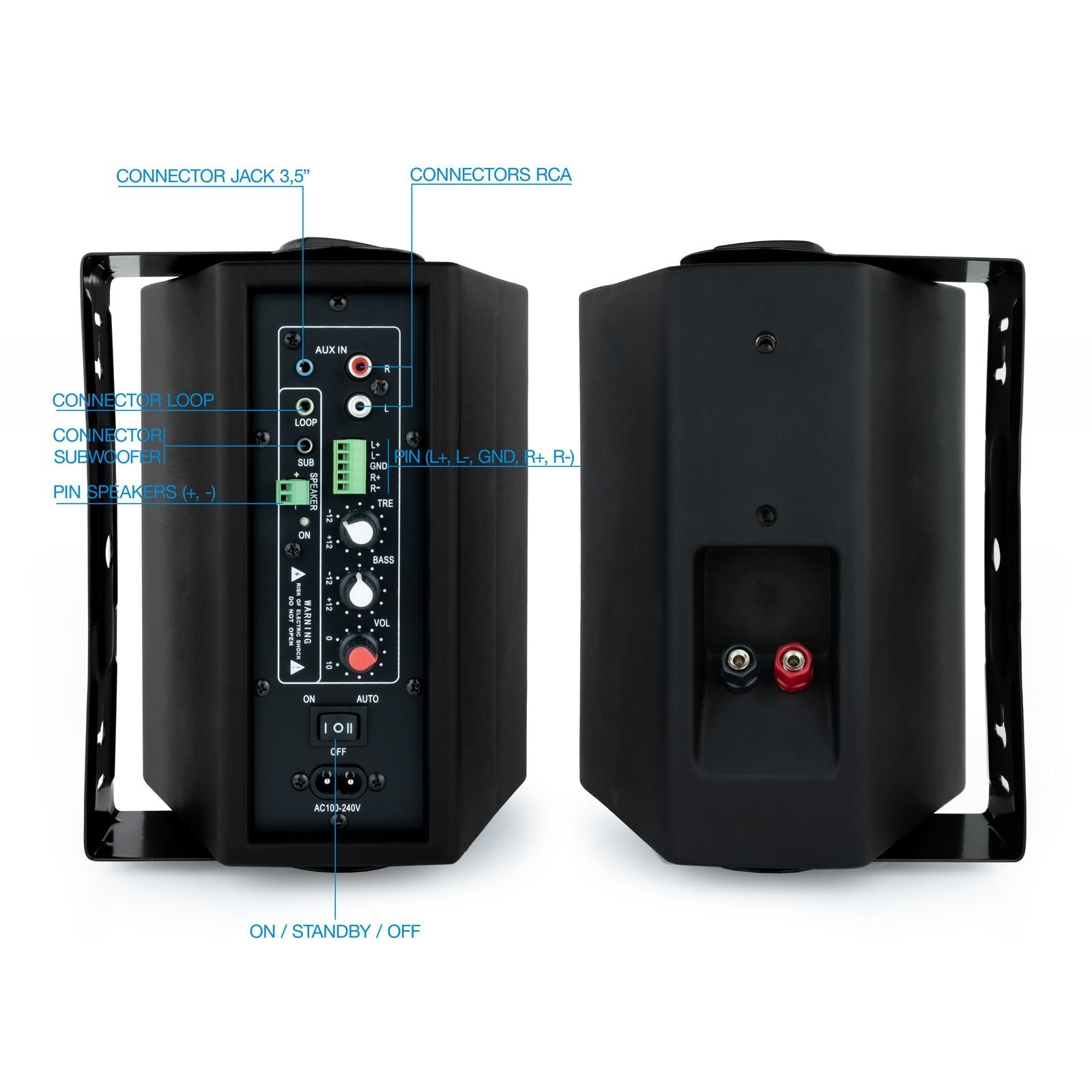 Tooq Altavoces Autoamplificados De Pared - 2x30w - Negro