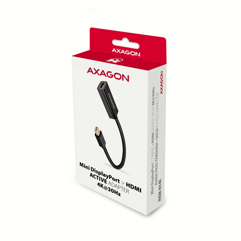 Axagon Rvdm-Hi14n Mini-Displayport Zu Hdmi Adaptador, 4k/30 Hz, 15 Cm Lang - Negro