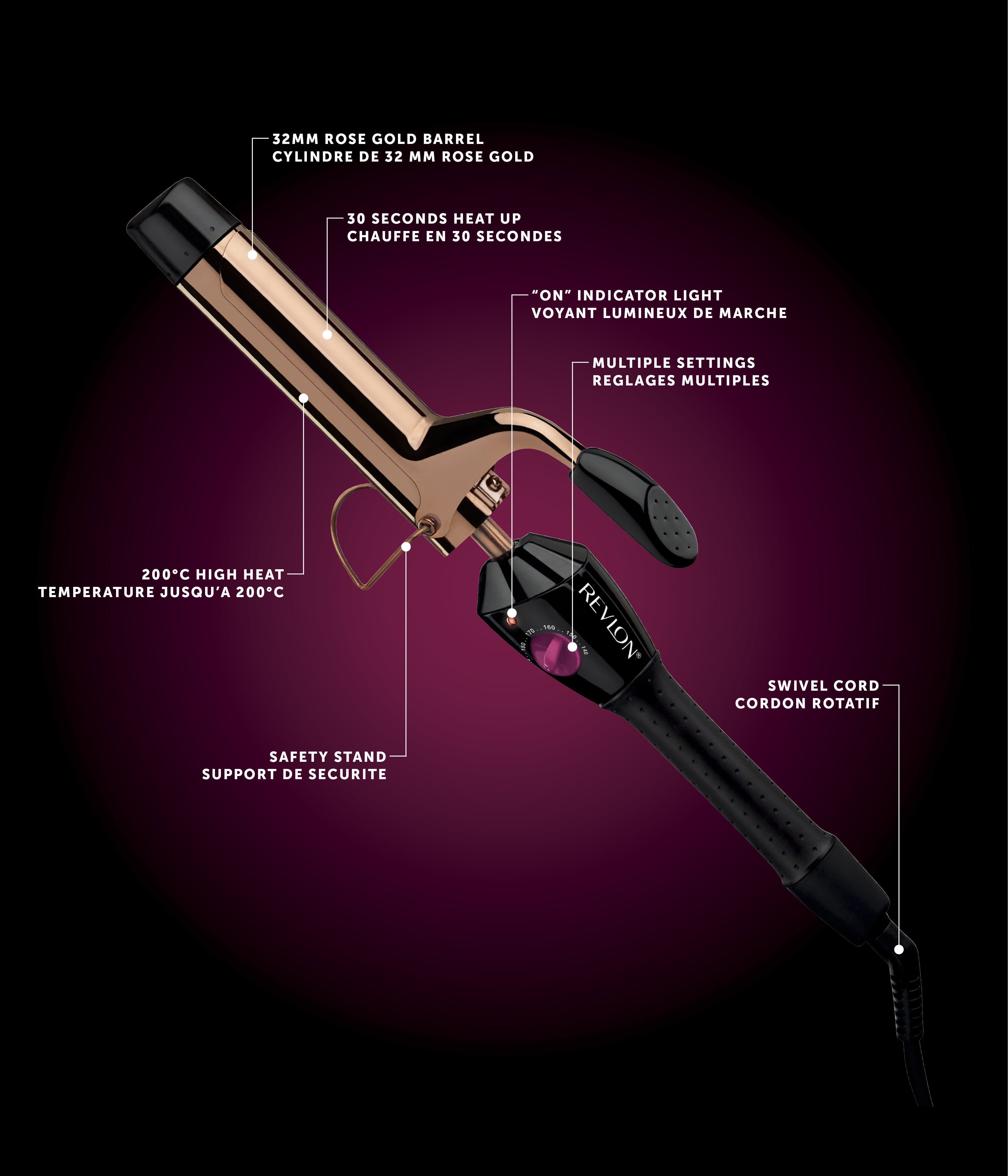 EAN 0761318111597 - Revlon RVIR1159E Utensilio de peinado Rizador de pelo Caliente Negro, Oro rosa imagen 4