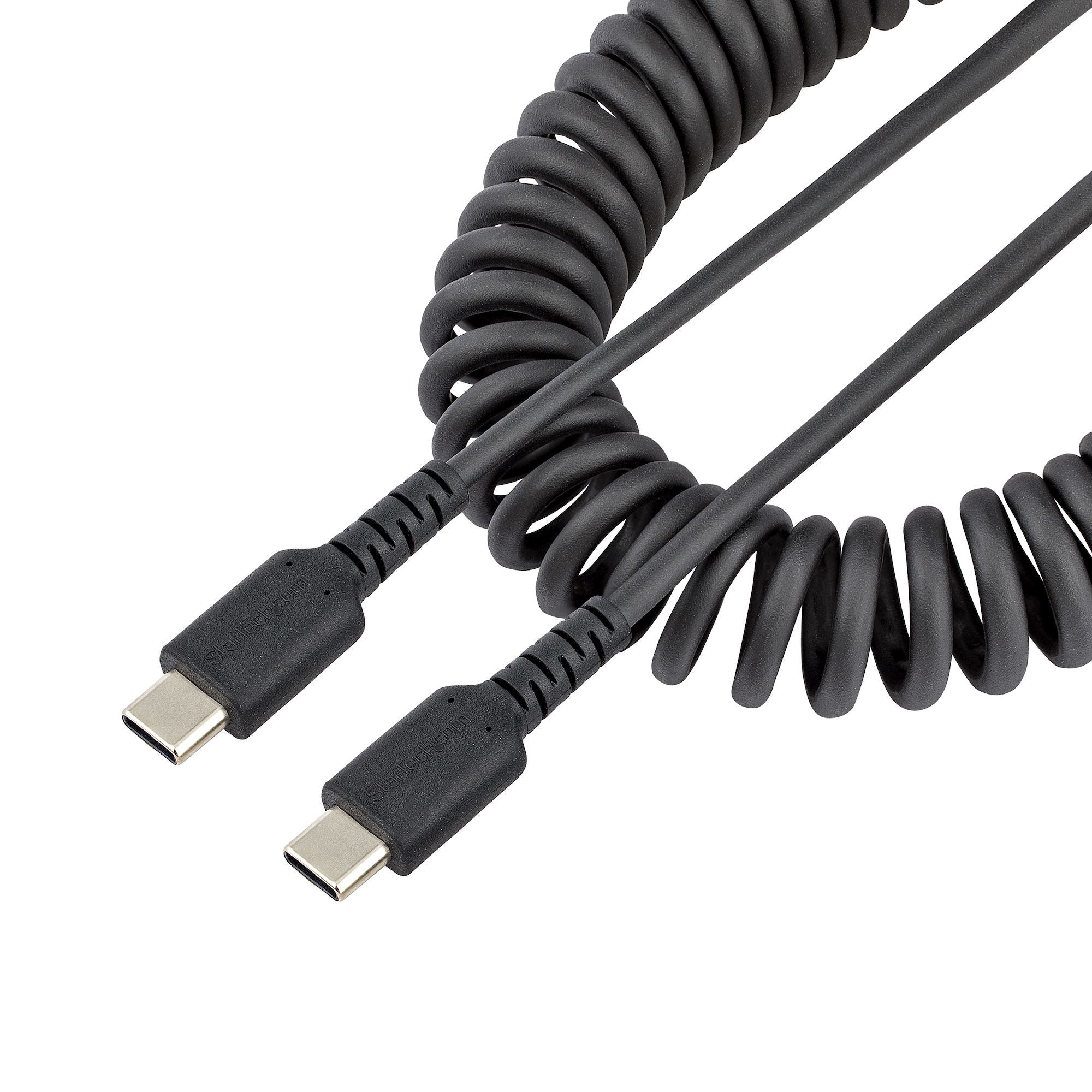 Usb C Charging Cable - 50cm Cabl (20in) Coiled Cable Black
