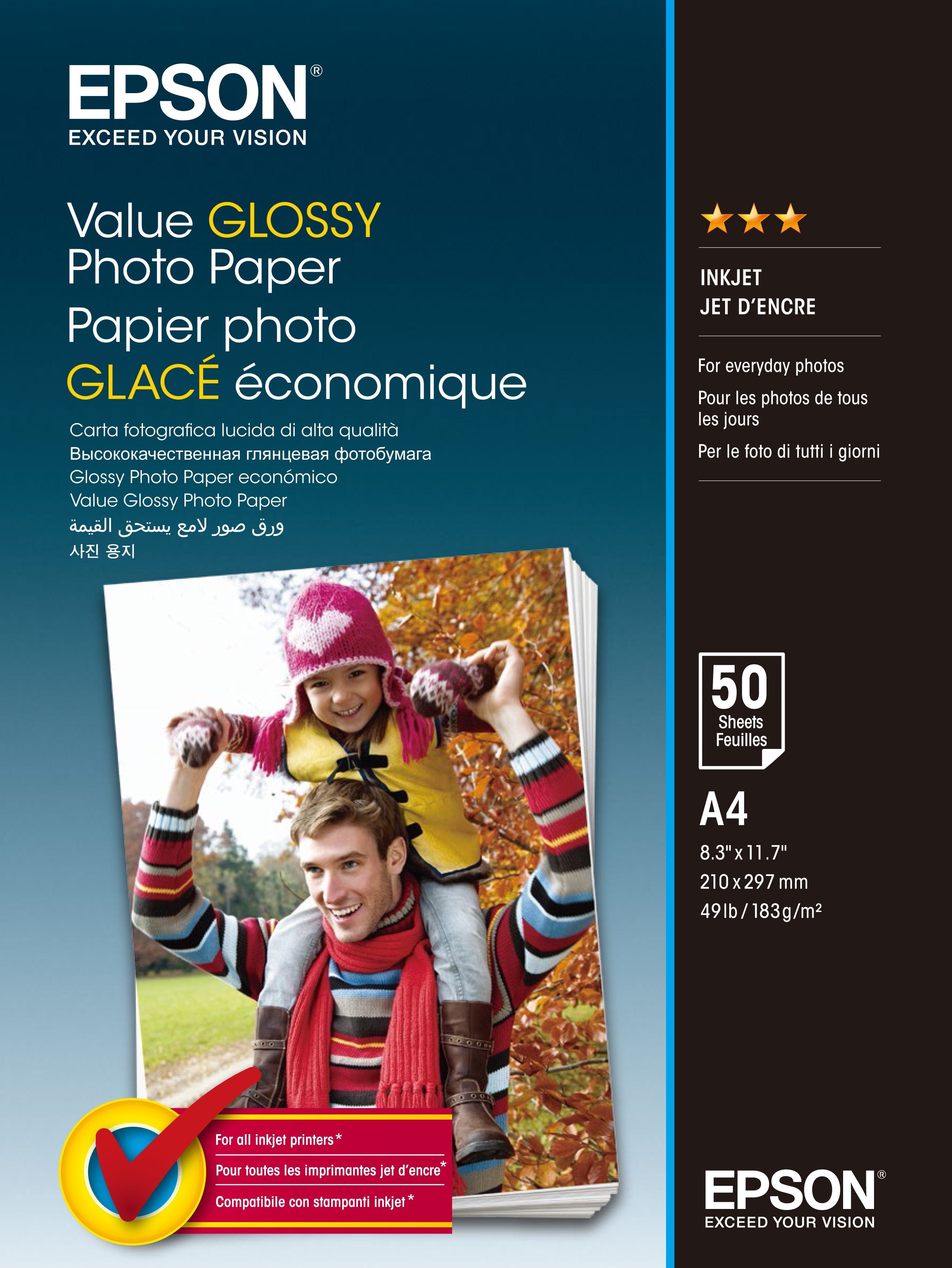 Epson Value Brillante A4 (210 X 297 Mm) 183 G/M² 20 Hoja(S) Papel Fotográfico Brillante Para Expression Home Xp-255 257 352 355 452 455 Expression Home Hd Xp-15000