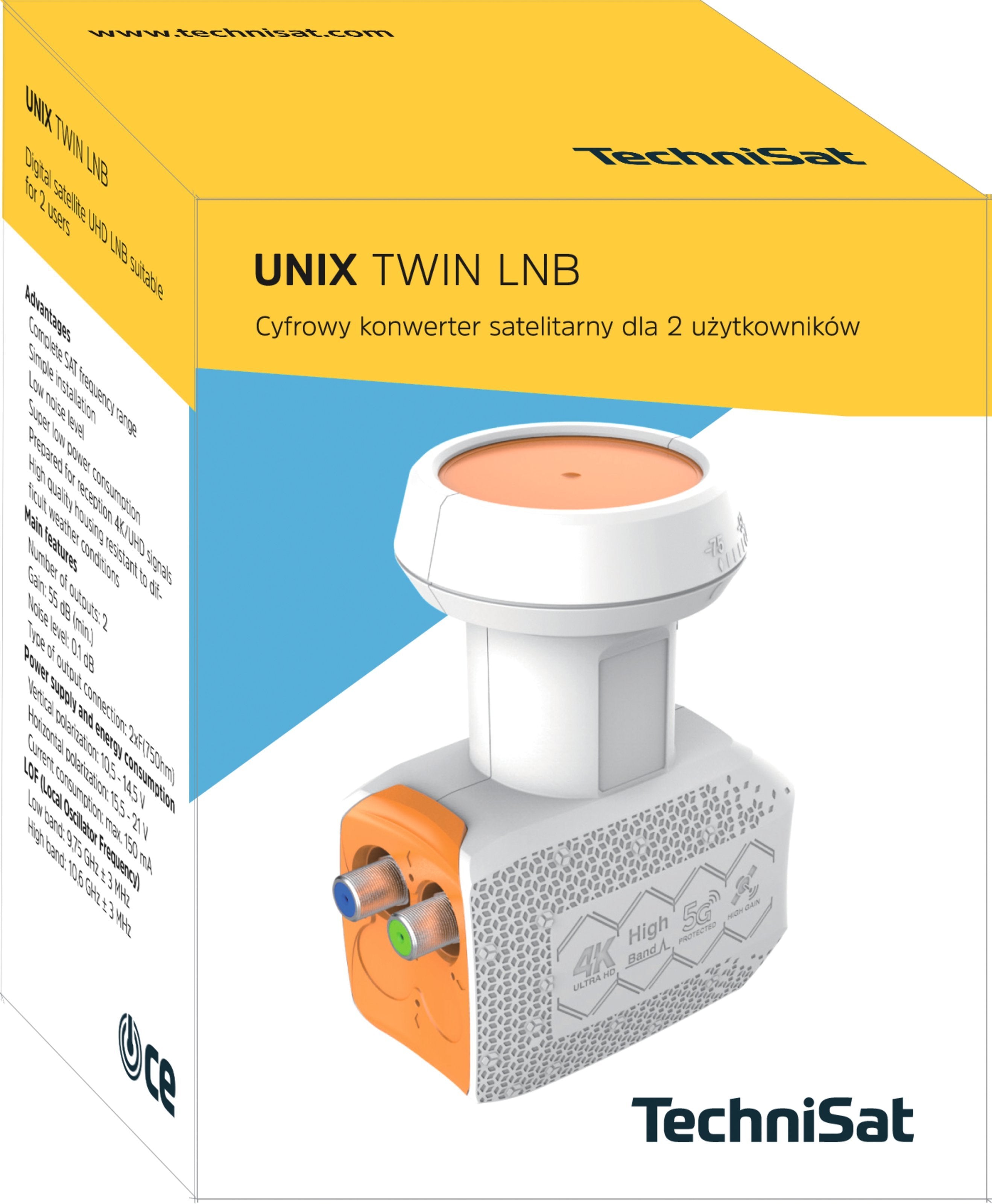 EAN 4019588768024 - TechniSat UNIX Twin LNB convertidor low noise block (lnb) Naranja, Blanco imagen 3