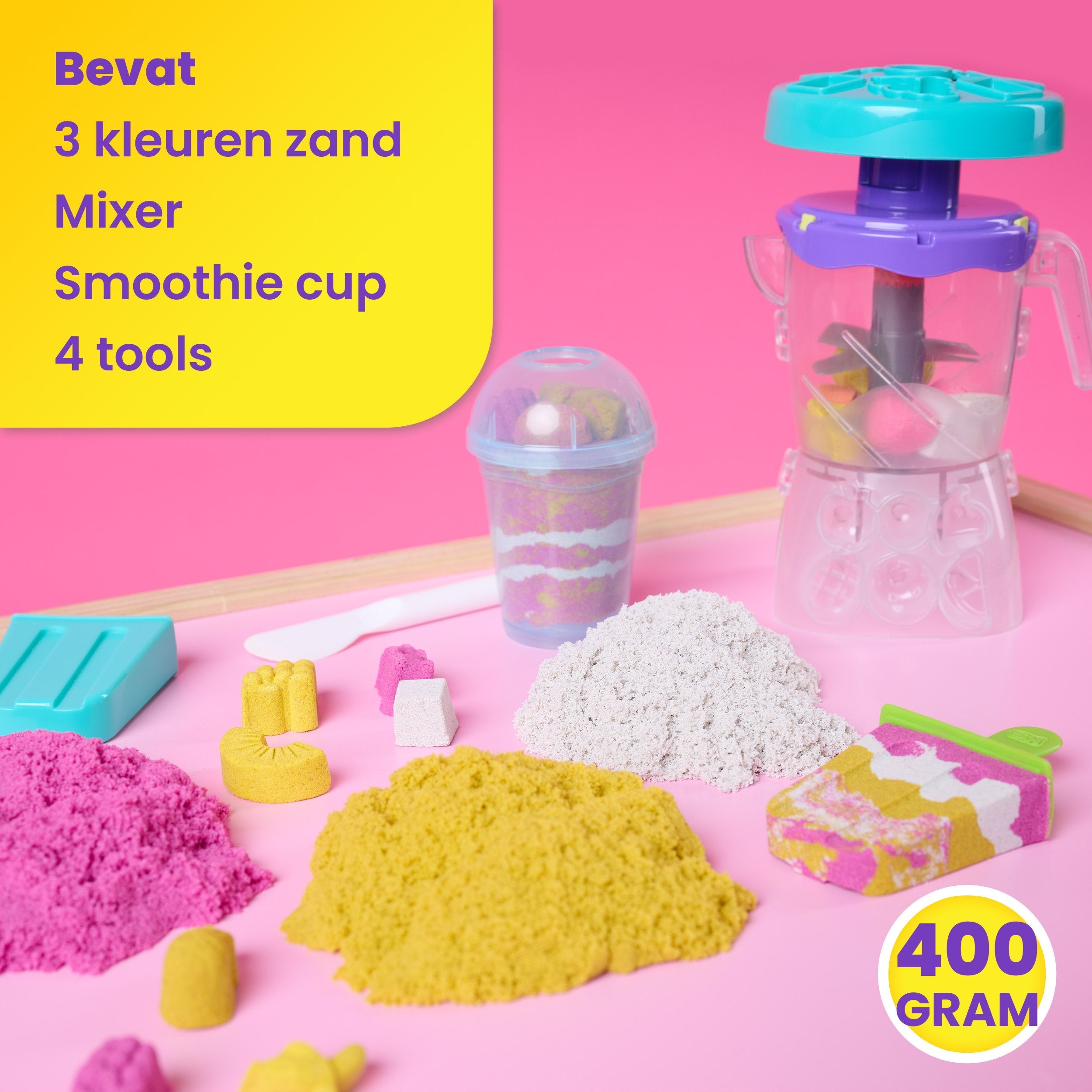 Spin Master Kinetic Sand - Set De Juego Smoothie Mixer, Arena De Juego Con 397 Gramos De Arena En 3 Colores 6075121