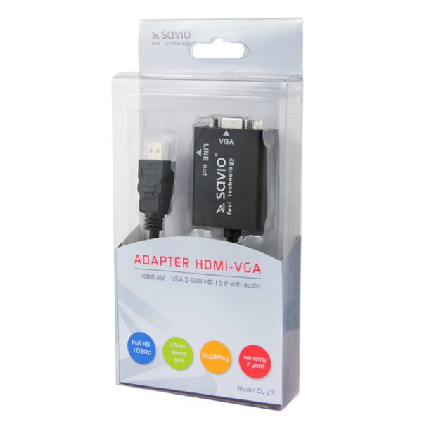 Savio Cl-23 Adaptador De Cable Hdmi Vga Negro