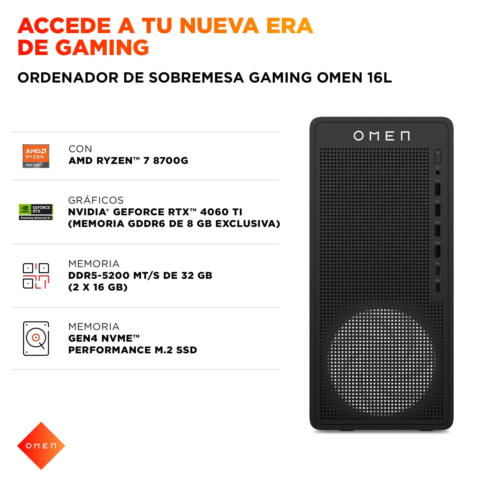 EAN 0199764264398 - HP OMEN 16L Gaming Desktop PC TG03-0087ns PC AMD Ryzen™ 7 8700F 32 GB DDR5-SDRAM NVIDIA GeForce RTX 5060 imagen 7