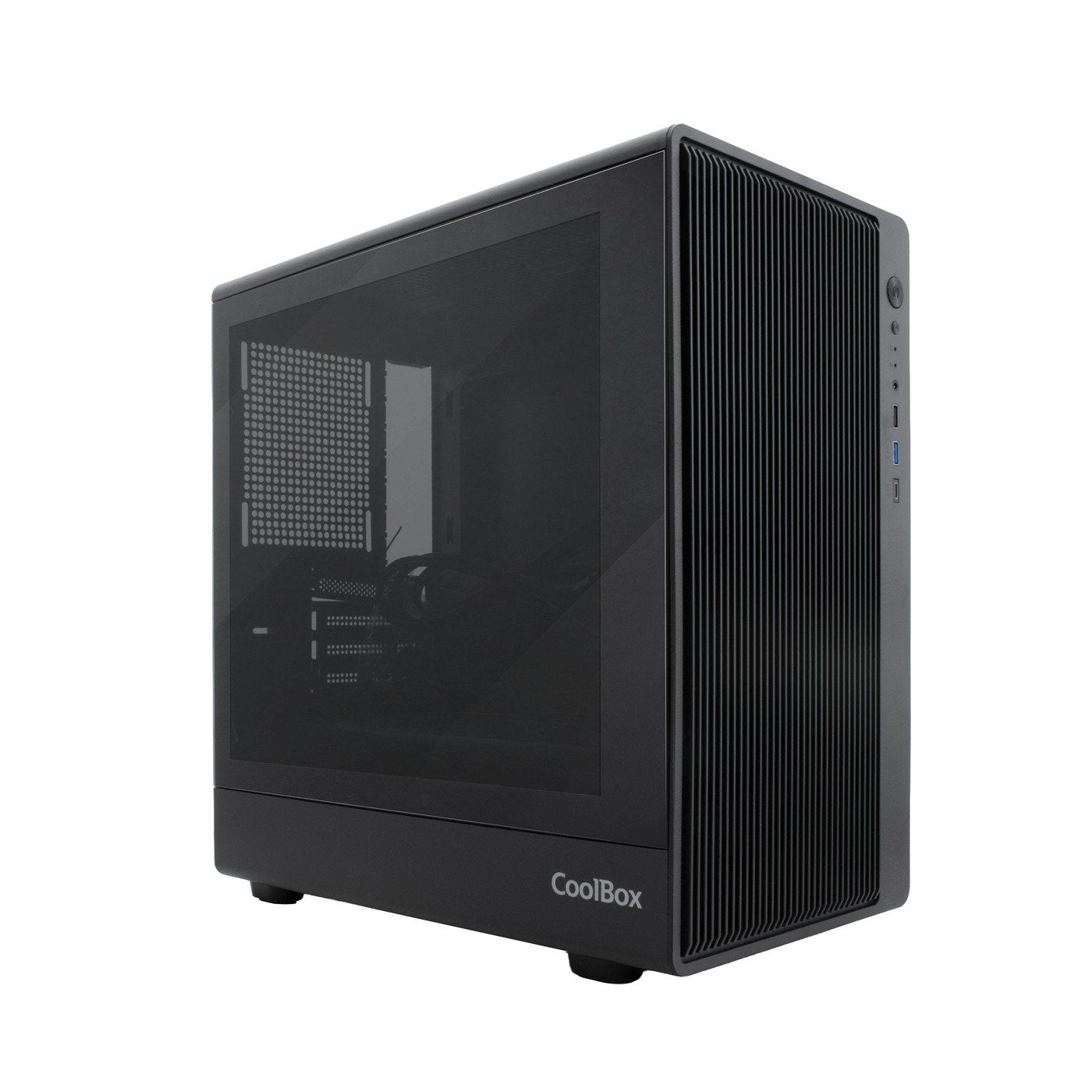 Coolbox Caja Microatx Gm350 Darkface Gpu Max 315mm Cristal Templado Liquida 240mm Usb-C Negra