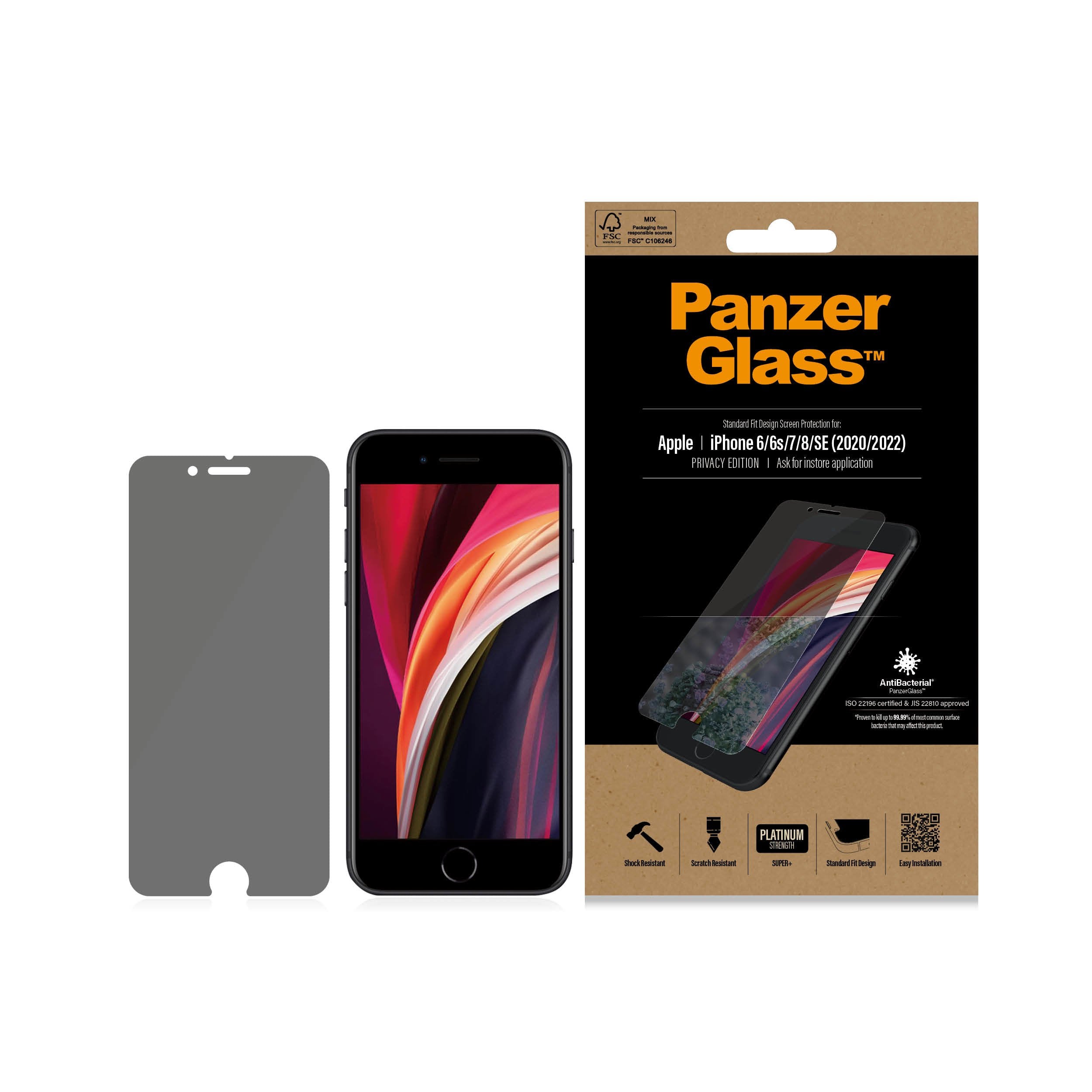 Protector De Pantalla Panzerglass P2684 Para Iphone 6/6s/7/8/Se (2020) Cristal Templado Bordes Redondeados Filtro Privacidad