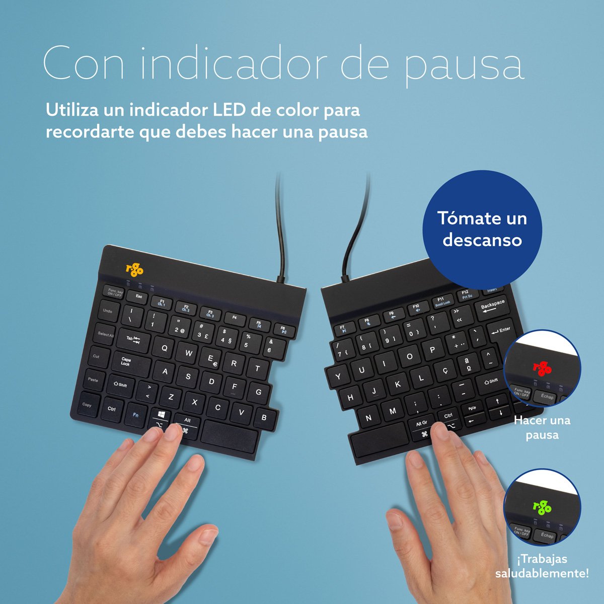 R-Go Split Break Keyboard, Qwerty (Pt), Bluetooth, Black