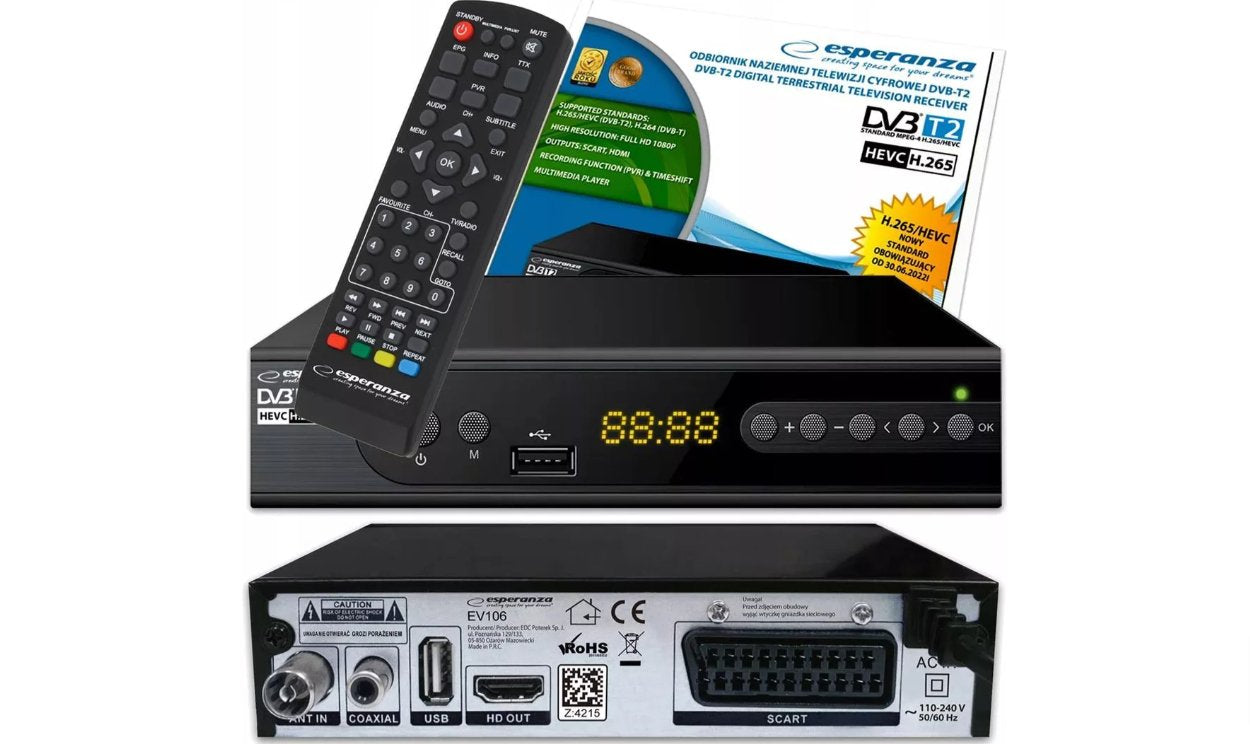 Sintonizador Esperanza Dvb-T2 H.265 / Hevc Ev106r