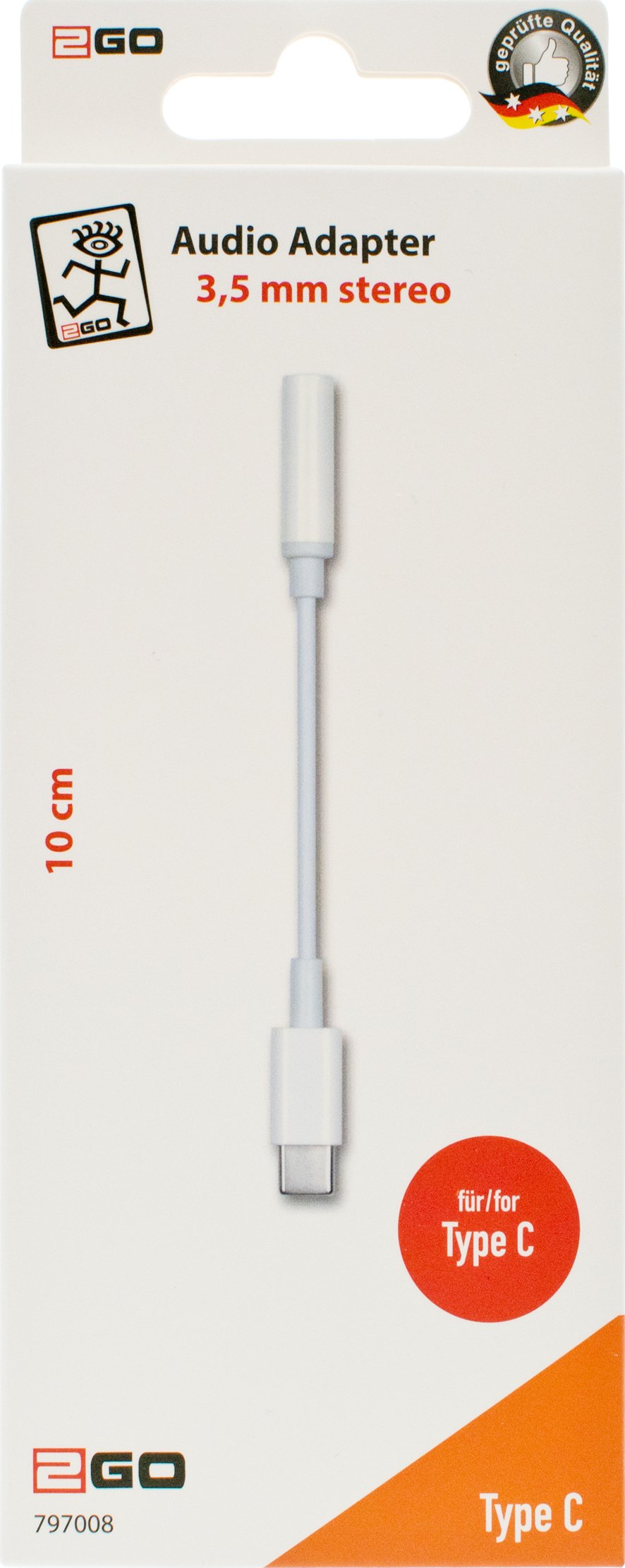 EAN 4010425970082 - 2GO 797008 cable de audio 0,1 m 3,5mm USB Tipo C Blanco imagen 2