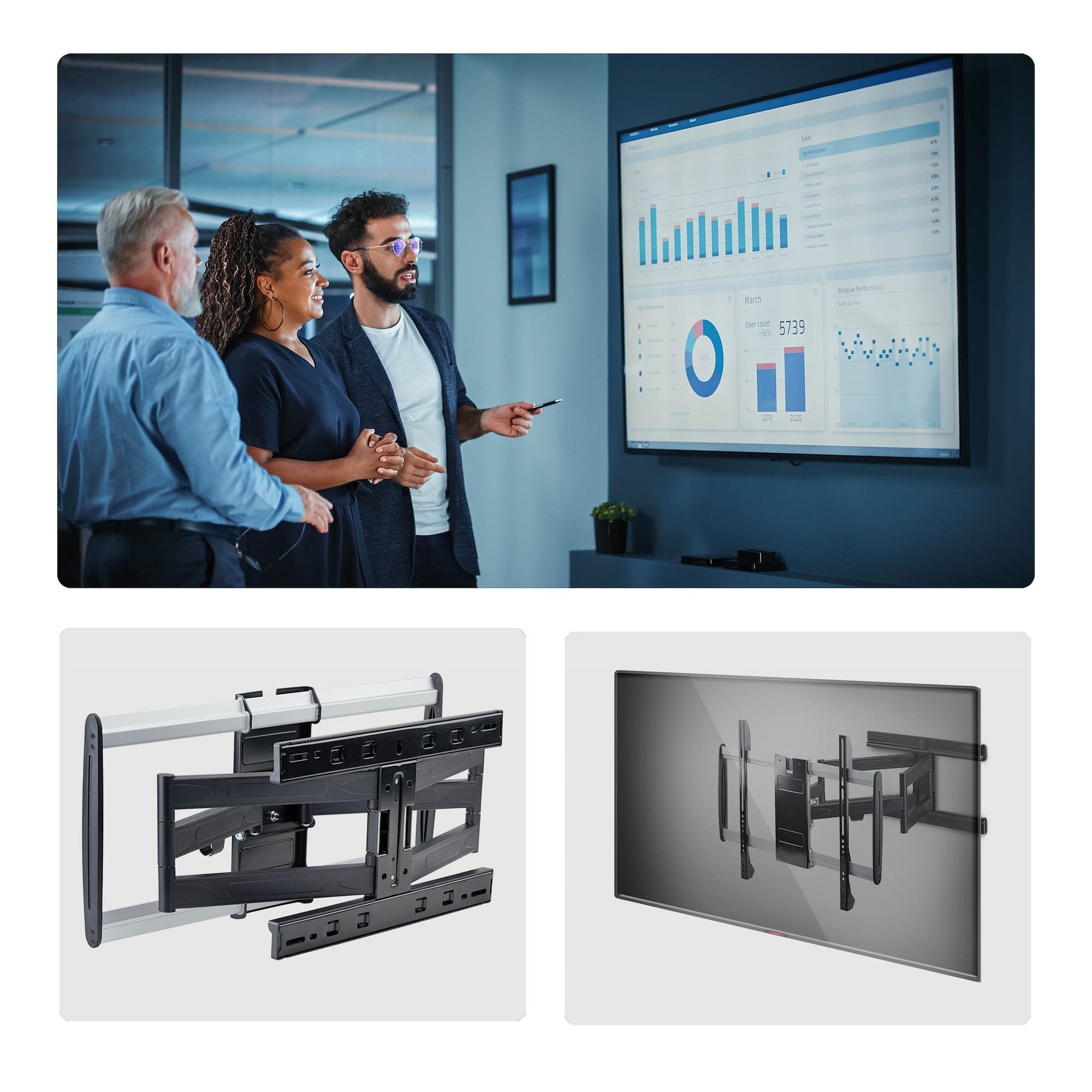 Startech.Com Ultraflache Vollbewegliche Tv-Soporte De Pared Fur Bildschirme Bis 65 Zoll Und 45 Kg Vesa 600x400 Flaches Design
