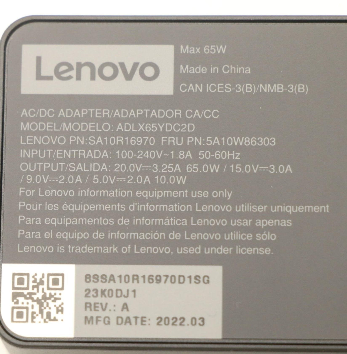 Lenovo 5a10w86303 Adaptador E Inversor De Corriente Interior 65 W Negro