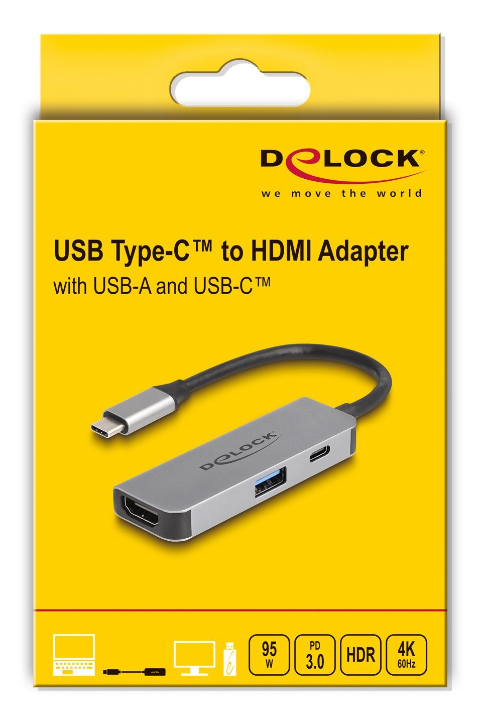 Delock Usb Type-C Adapter Zu Hdmi 4k 60 Hz Mit Usb Typ-A Und Usb Type-C Pd 95 W