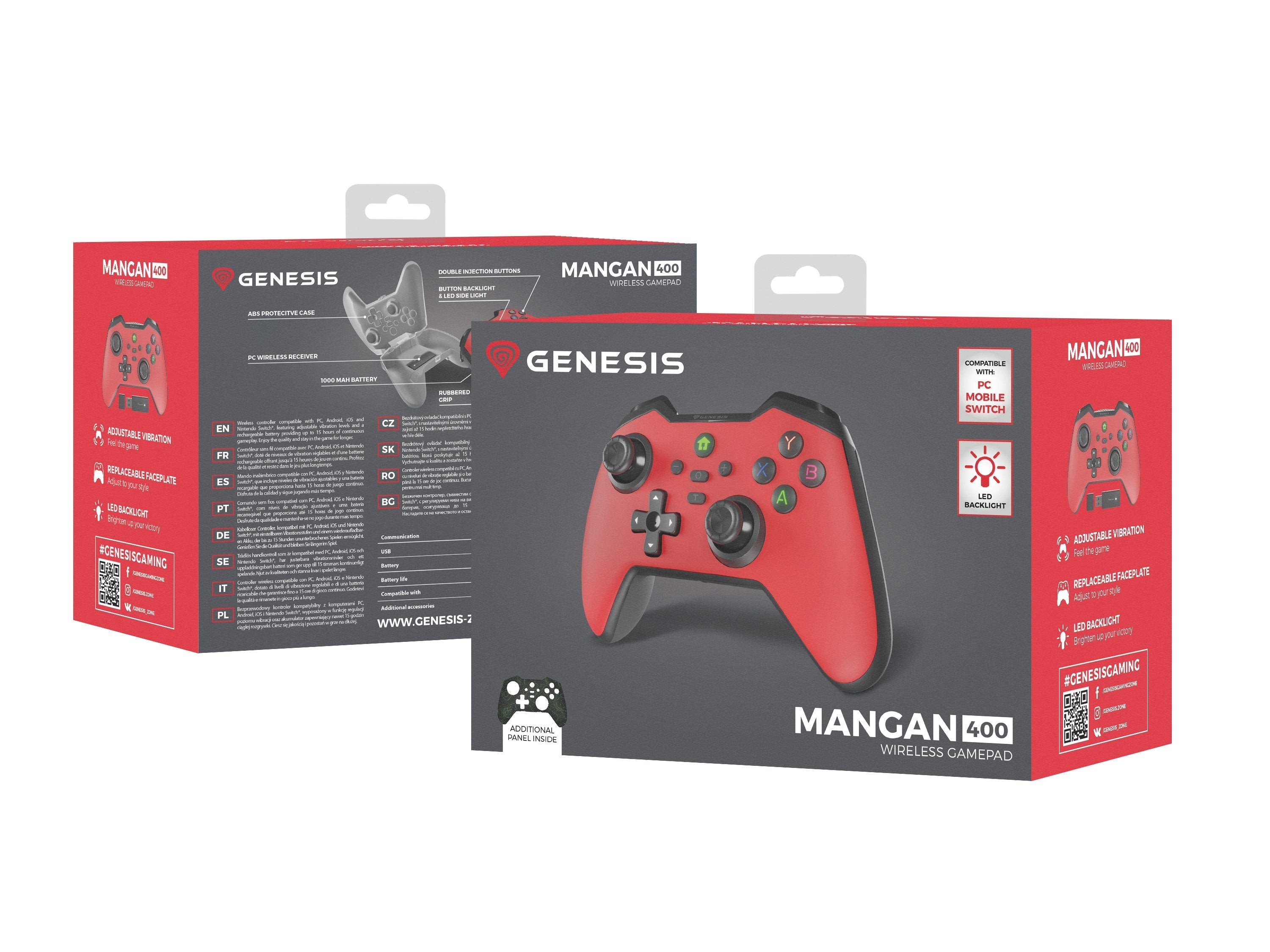 Gamepad Genesis Mangan 400 Wireless (For Pc/Switch/Mobile) Rojo