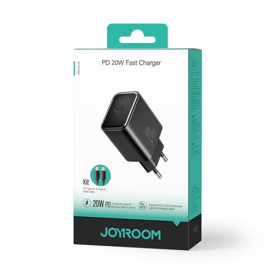 Joyroom Travel Charger Type-C, Pd 20w With Type-C To Lightning Cable, 1m, Black (Jr-Tcf06)