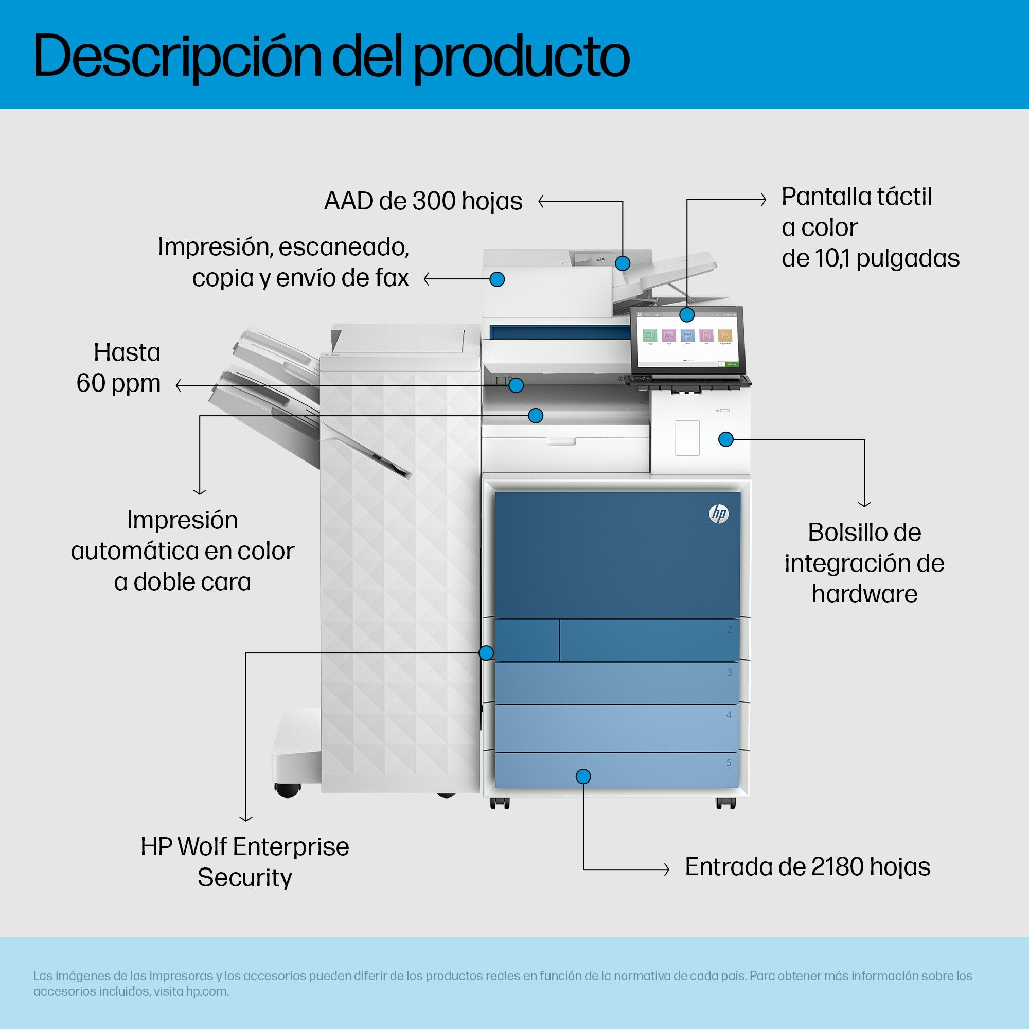 EAN 0198828506832 - HP Clr LaserJet Ent Flw MFP8801z+ Prntr Laser A3 1200 x 1200 DPI 60 ppm Wifi imagen 2