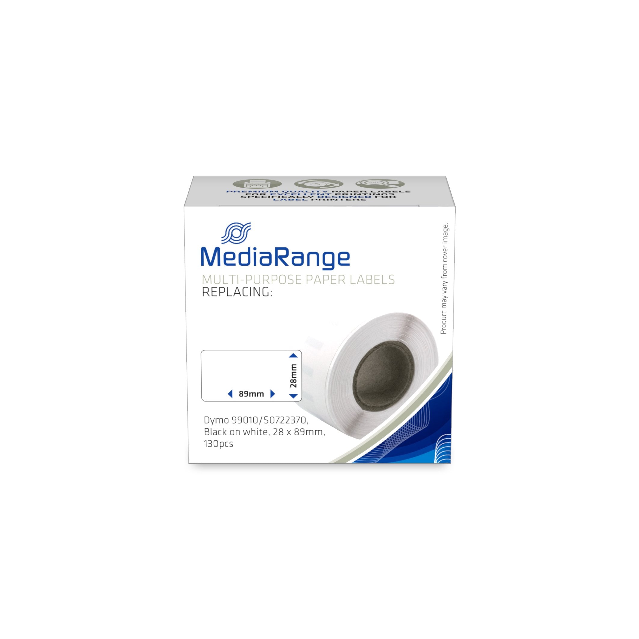 EAN 4260459618751 - MediaRange ge Schriftband 28x89mm schw/weiß Dymo 99010/S0722370 130Stk imagen 1