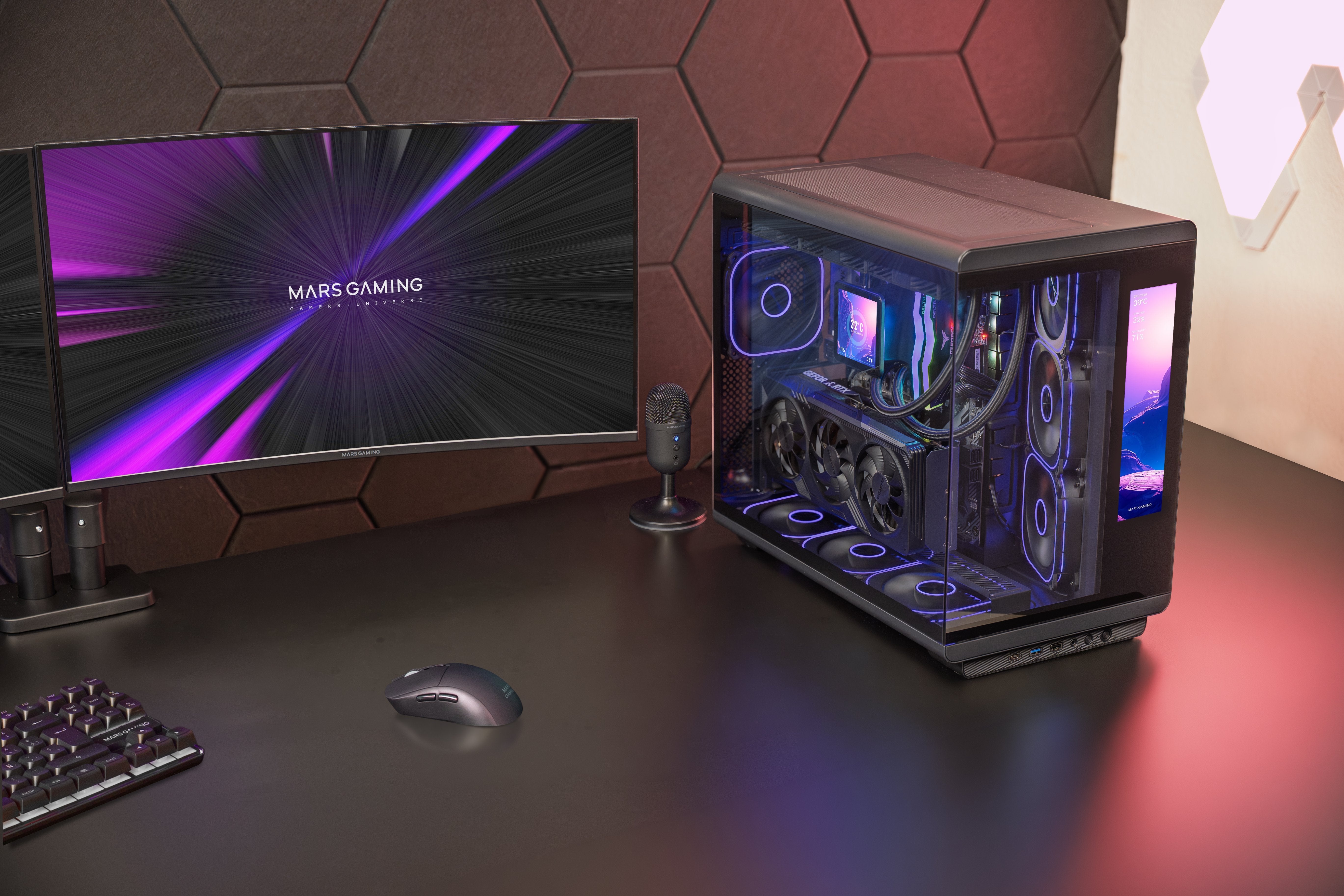 Caja Pc Atx Mars Gaming Mc-Revmax Pantalla Lcd 11.8" Cristal Templado 4x Ventiladores Argb Negro