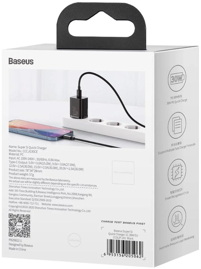 EAN 6953156205062 - Baseus CCSUPJ01 cargador de dispositivo móvil Universal Negro Corriente alterna Carga rápida Interior imagen 2