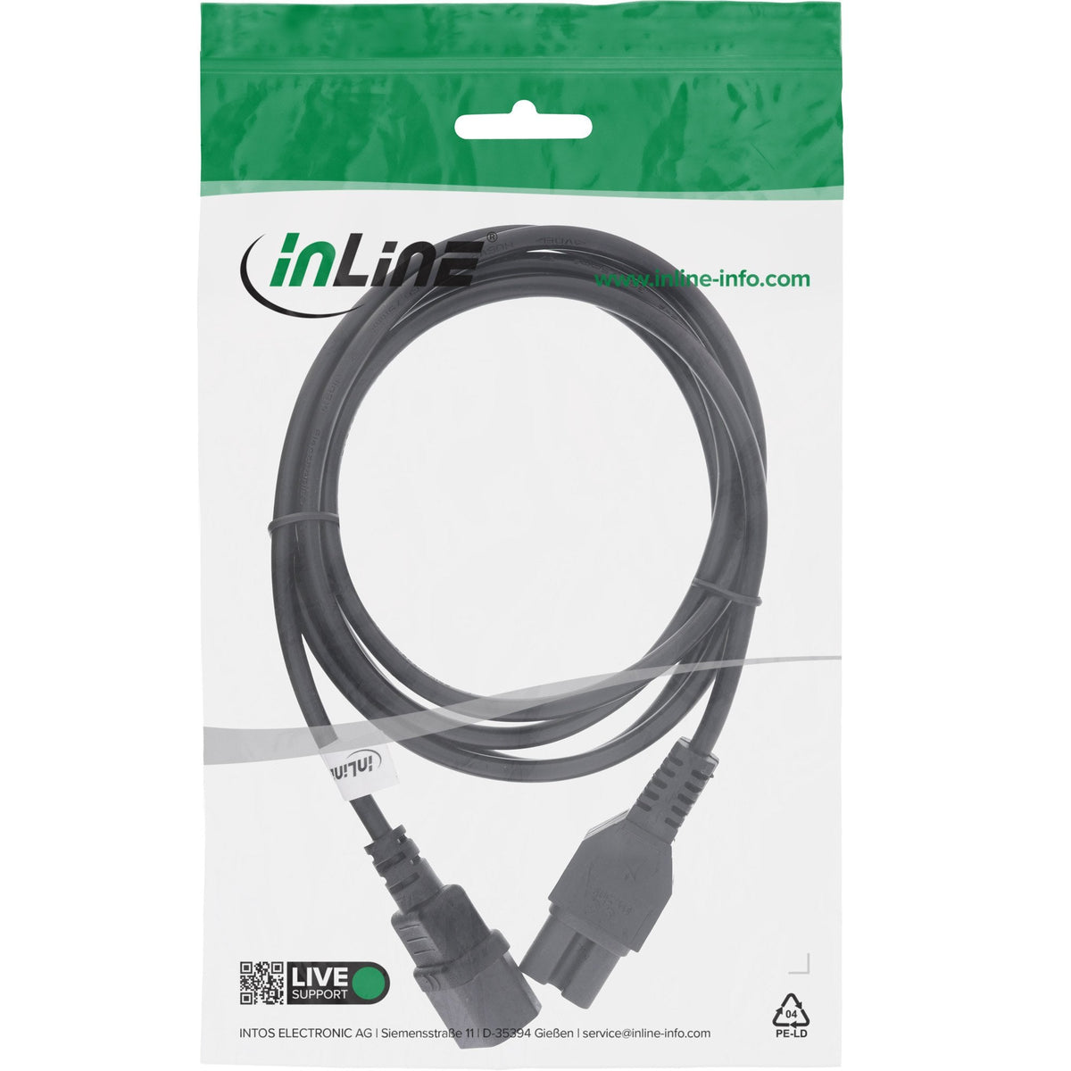 Extensión De Cable De Alimentación Inline, Conector Para Condiciones Calientes Iec-C15 Recto A Iec-C14 Recto, 5 M, Negro