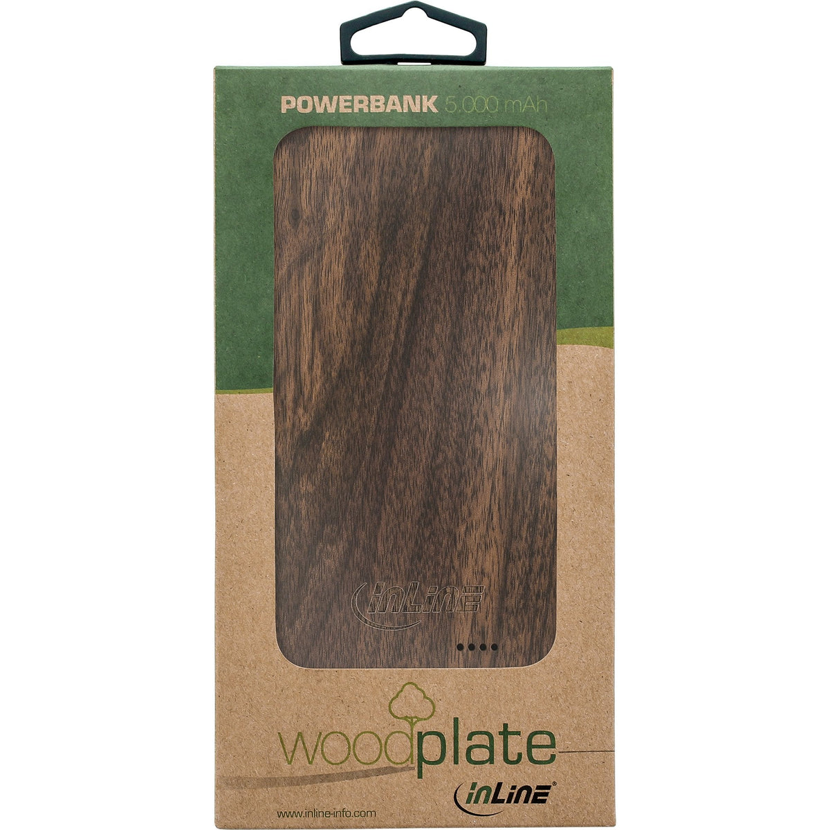 Inline Usb Powerbank 5.000mah Woodplate Con Pantalla Led Madera De Nogal Real