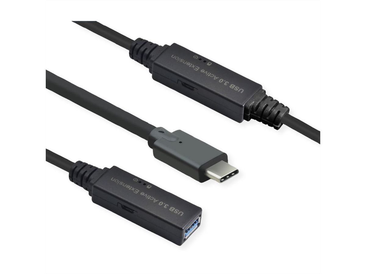 Roline Usb 3.2 Gen 1 Aktives Repeater Cable, Typ A - C, Schwarz, 10 M