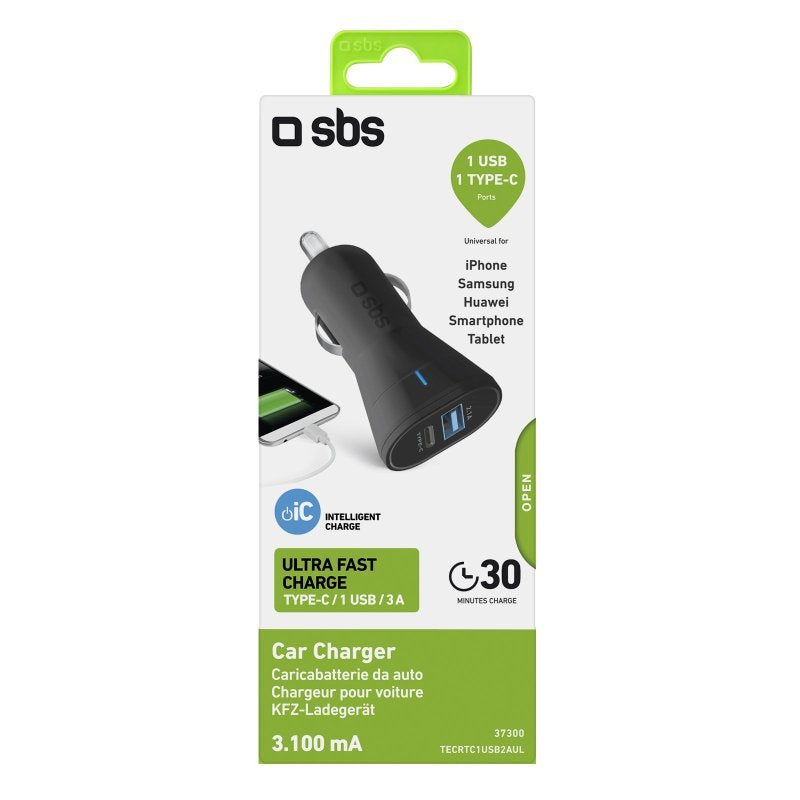 EAN 8018417237300 - SBS TECRTC1USB2AUL cargador de dispositivo móvil Smartphone Negro Encendedor de cigarrillos Carga rápida imagen 6