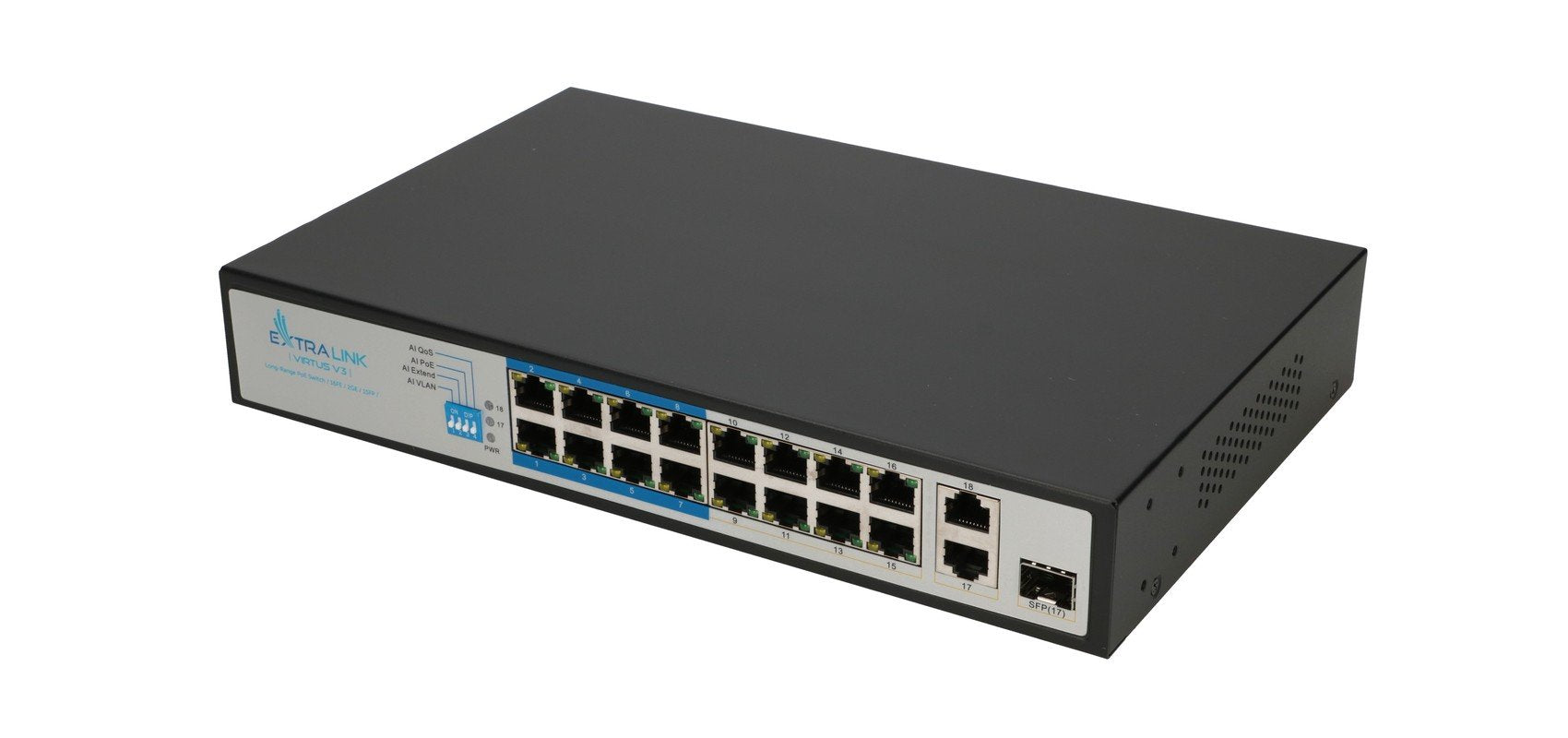 Extralink Ex.16101 Virtus V3 Switch Poe 16x 100mb/S Poe/Poe+ 2x Gigabit Rj45 + 1x Sfp Poe Budget 150w