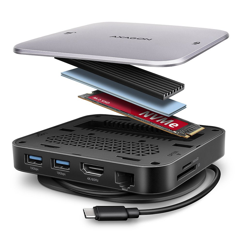 EAN 8595247908438 - Axagon HMC-UFO USB-C Hub M.2 SATA/NVMe 1 Gbit/s Ethernet 384 kHz Audio Alámbrico USB 3.2 Gen 2 (3.1 Gen 2 imagen 1