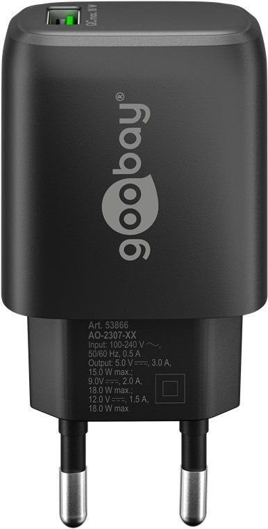Cargador Rápido Goobay Usb-A Qc (18 W) Negro 61671