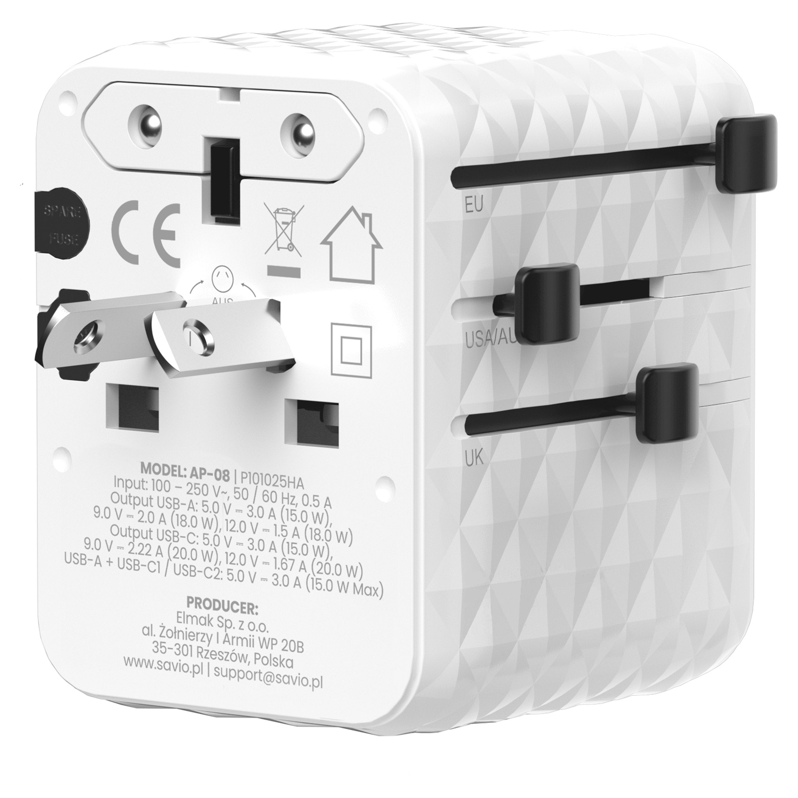 Savio Ap-08 Adaptador E Inversor De Corriente 20 W Blanco