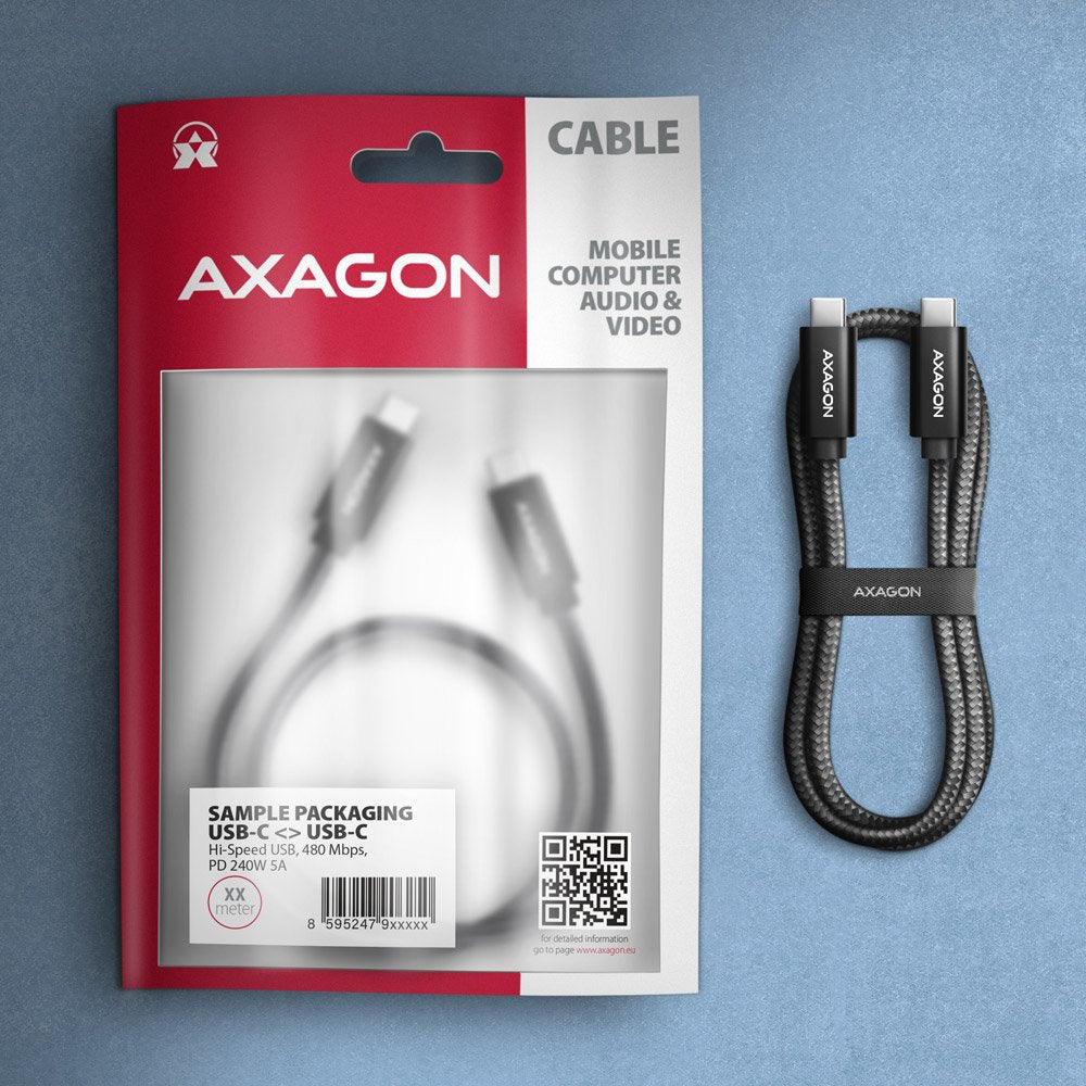 Cable Axagon Hcm2-Cm10ab Lade Usb-C Zu Usb-C 2.0, 1 M, Pd 240 W 5 A, Alu - Negro